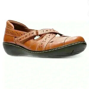 Clarks Women's Bendables Slip On Mule Strap Shoes Size 8 N Brown Leather